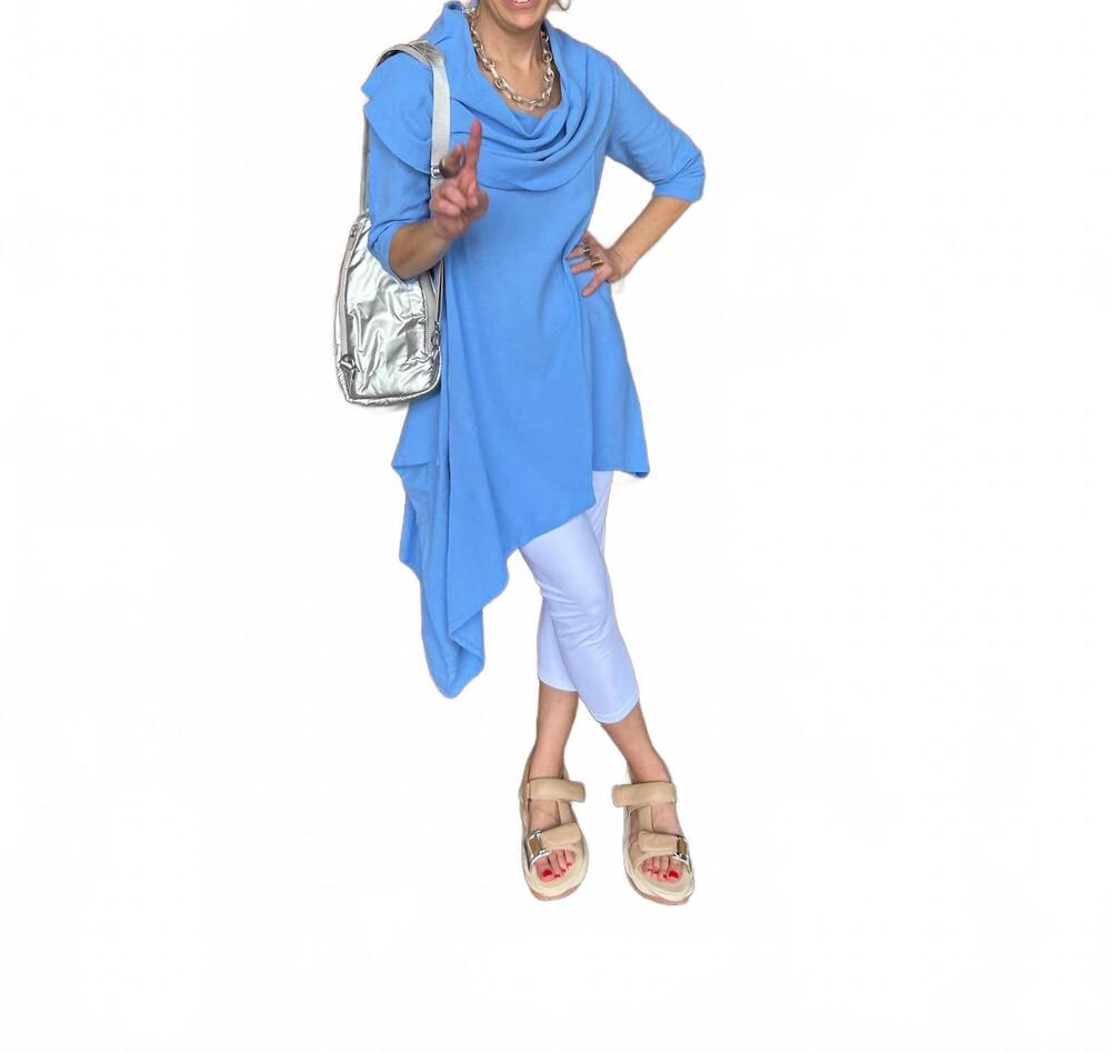 NEW SEA BREEZE hawaiian gauze cowl neck tunic top in bluebird